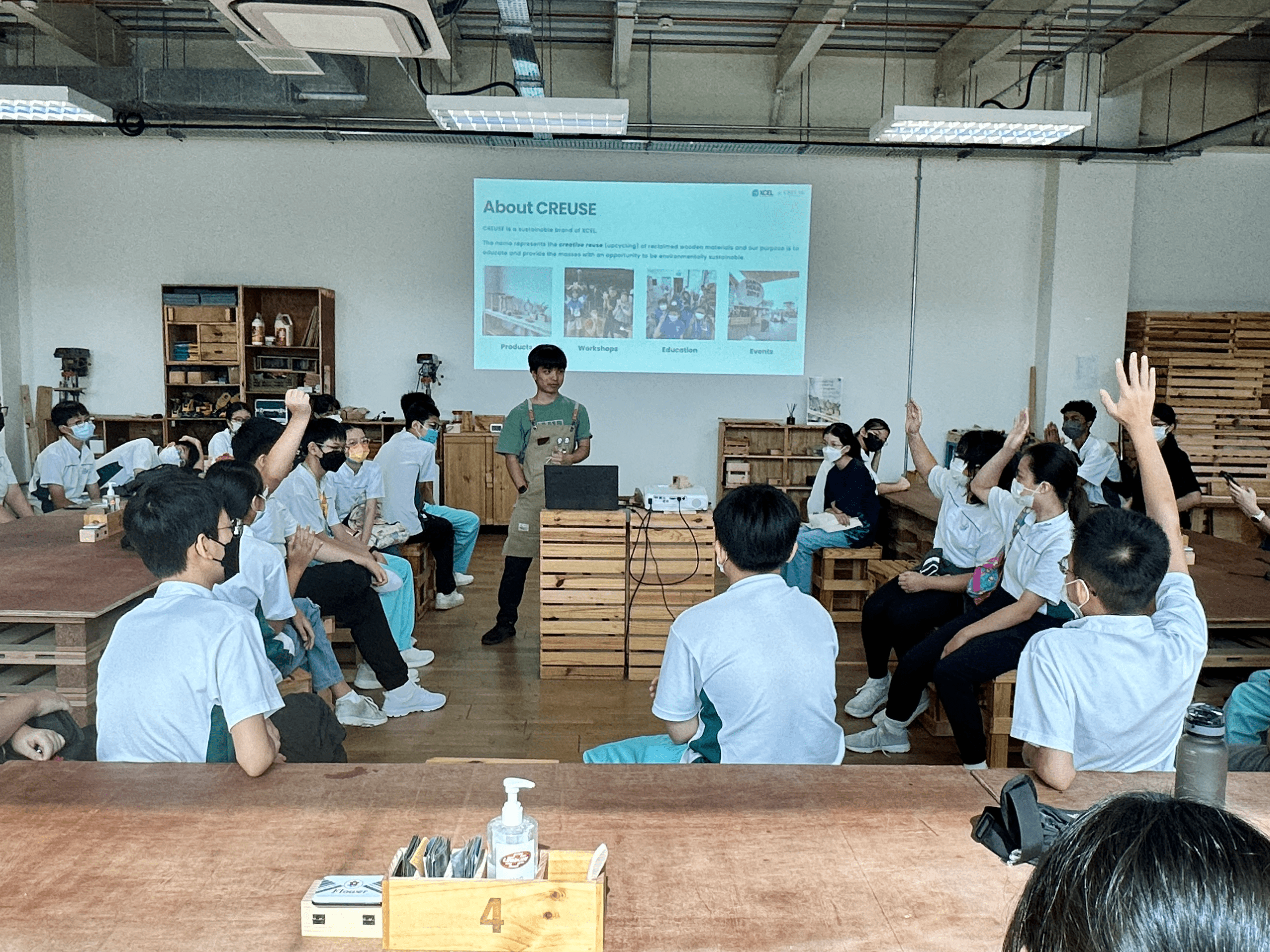 Students on a learning journey learning about sustainability during a design thinking workshop