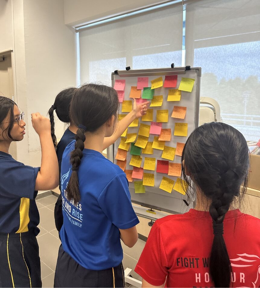 Students participating in ideation during a design thinking workshop for schools